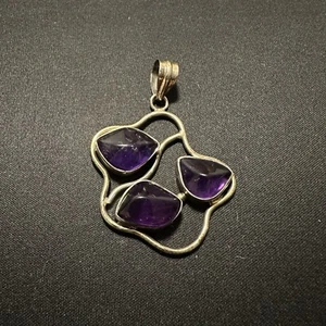 Vintage Amethyst Gemstone Pendant Sterling 925 Silver Jewelry - Picture 1 of 4