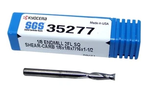1/8" (.1250") KYOCERA SGS 2 FLAUTA ALTO CIZALLAMIENTO CARBURO MOLINO PLÁSTICO MADERA 35277 - Imagen 1 de 4