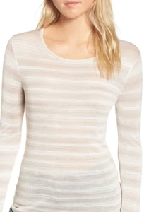 Hinge Women Stripe Sweater Scooped Neck Beige Morn Combo Size XS 6599 - Picture 1 of 3