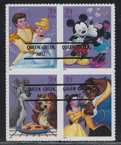 Precancels - AZ - Queen Creek - 4028a-807 - Disney Romance Block - nice denom - Picture 1 of 2