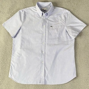 Lacoste Oxford Shirt Mens XXL 2XL Blue Button Down Short Sleeve Regular Preppy - Picture 1 of 9