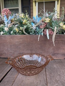 Vintage Jeannette Windsor Diamond Pink Depression Glass Bowl w/ Handles - Picture 1 of 7