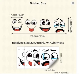 4 Pcs/Set Cartoon Face Bin Stickers Self-Adhesive Home Decor For Trash Can Wall - Picture 1 of 1