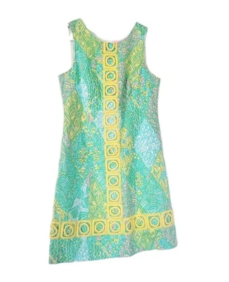 Lilly Pulitzer Mila Sun Dance Small Print Yellow Lace Panel Shift Dress Vintage  - Image 1 of 4