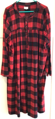 Camisón manga larga Aria Collection terciopelo suave rojo bolsillos a cuadros pradera 4X Foto 1 de 4