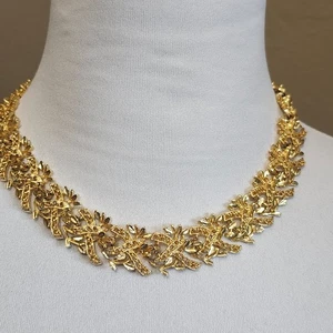 Gold Floral Leaf Statement Necklace Costume Jewelry Elegant Fashion - Picture 1 of 5