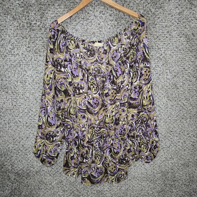 Michael Kors Top Womens Plus 3X Purple Paisley Print Sheer Off The Shoulder - Image 1 of 4