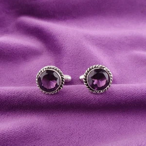 Amethyst Stone Sterling Silver Purple Statement Christmas Gift Dads Cufflinks - Picture 1 of 6