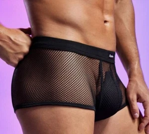 New Men's Sexy Black FishNet Square Cut Brief w/Enhanced Contoured Pouch- Gay - Picture 1 of 10