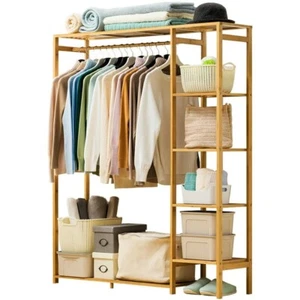 Bamboo Wood Clothing Garment Rack with Shelves Clothes Hanging Rack AU STOCK! - Picture 1 of 6