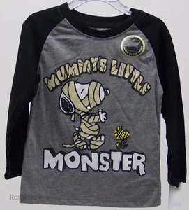 Peanuts Halloween Snoopy Gray Black Mummy's Little Monster Sleeve Shirt Size 2T - Picture 1 of 1