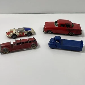 VTG Lot Of 4 Vehicles Opel Friction Tootsietoy Truck Corgi Toys Whizz Porsche - Picture 1 of 14