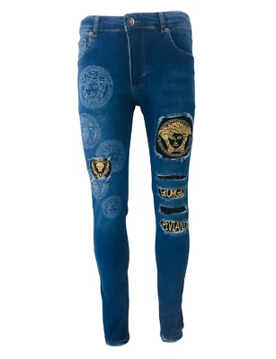 Georgio Peviani Men's Stretch Tapered Slim Fit Ripped Distressed Denim Jeans