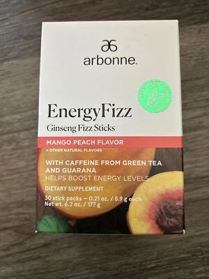 Arbonne Energy Fizz Ginseng Fizz Sticks Mango Melocotón Sabor ¡Nuevo! 30 Stick Foto 1 de 3