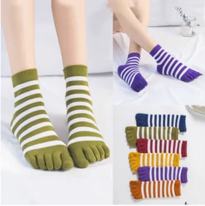 6 Pairs Women Full Toe Socks Toe Separated Cotton Socks Colorful Stripe Socks - Picture 1 of 11