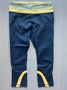 Lululemon SIZE 6 Capri Leggings Mesh Detail Yellow Navy Blue Zip Pocket - Picture 1 of 10