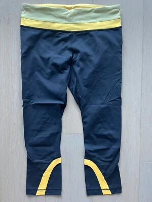 Lululemon SIZE 6 Capri Leggings Mesh Detail Yellow Navy Blue Zip Pocket - Image 1 of 4