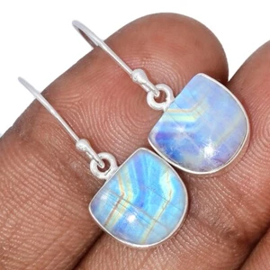 Natural Rainbow Moonstone - India 925 Sterling Silver Earrings Jewelry CE46120 - Picture 1 of 1