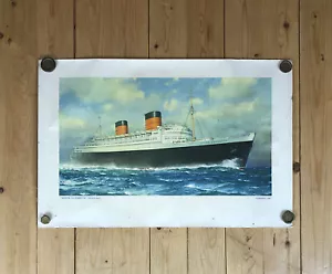 Vintage RMS Queen Elizabeth Cunard Line By C E Turner Print 30s 40s Ship Boat - Picture 1 of 10