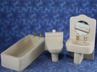 3-pc Set Dollhouse Miniature wood Bathroom Furniture 1:12 Bathtub Sink Toilet