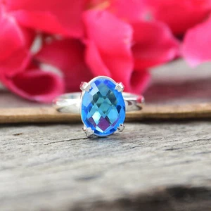 Blue Topaz Gemstone.925 Sterling Silver Ring Mother's Day Jewelry AB-18