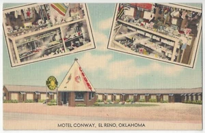 1940 El Reno, Oklahoma - Roadside Teepee Motel - Linen Advertising Postcard - Bild 1 von 2
