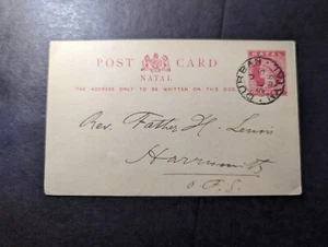 1895 British Natal South Africa Postcard Cover Durban to Harrison - Picture 1 of 2