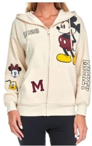 Disney Mickey Mouse Women's L Full Zip Sweatshirt Hoodie Chenille Patches - Picture 1 of 5