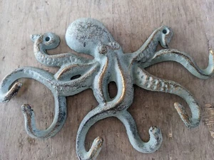 Cast Iron Octopus Towel Key Coat Hook Hat Hook Nautical Squid Vintage style sea - Picture 1 of 9