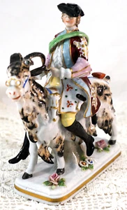 Antique Whimsical Sitzendorf Porcelain Figurine Welsh Tailor Riding a Goat - Picture 1 of 12