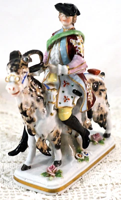Antique Whimsical Sitzendorf Porcelain Figurine Welsh Tailor Riding a Goat - Image 1 of 4