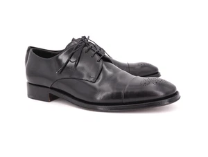 NEW | $865 ERMENEGILDO ZEGNA COUTURE XXX US 10 D BLACK PUNCH CAP TOE DERBY - Picture 1 of 17