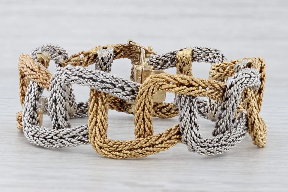 Cartier сплетенный желтый белое золото браслет с коробкой 18k 6,75» дизайнер заявление - Изображение 1 из 4