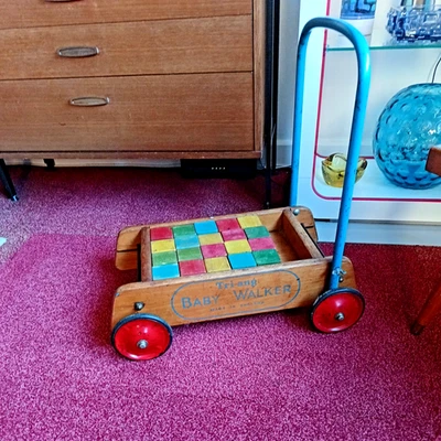 Beautifully Crafted Vintage Triang Wooden Baby Walker With Blocks 1950s Retro Uk - Image 1 of 4