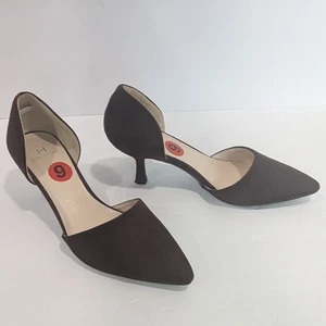 HALSTON Bali d'Orsay Faux Suede Brown Pump Women's 6 Slip-on Heel Pointed Toe - Picture 1 of 8