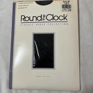 Round The Clock Control Top Pantyhose Jet Black Size B Reinforced Toe Sheer - Picture 1 of 4