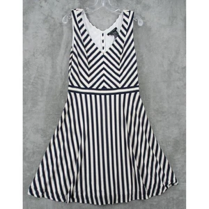 Etcetera Dress 8 Striped Nautical Striped Career Classic Stretch V Neck Navy - Picture 1 of 9