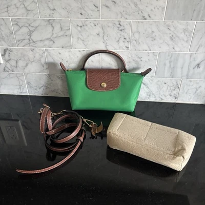 Mini bolsa original LONGCHAMP Le Pliage - verde Kelly - con organizador y correa Foto 1 de 4