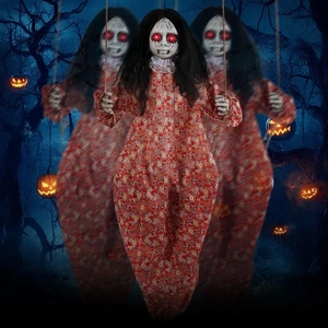 Scary Halloween Decorations Outdoor, 4FT Lighted Hanging Swinging Doll Girl D... - Picture 1 of 7