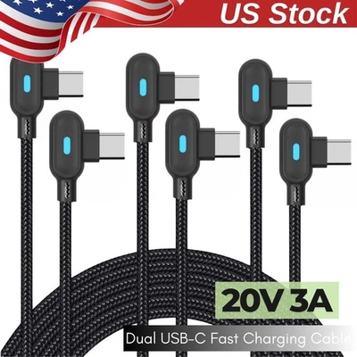 3-6Pcs 90 Degree Right Angle USB C to USB Type C Cable PD Fast Charging Cord Lot - Image 1 of 4