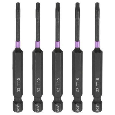 5pcs TT15 Torx Impact Screwdriver Bit 1/4" Hex Shank 3" Long Magnetic with Hole - Imagem 1 de 4