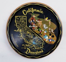 Vintage 1960's California Disneyland Walt Disney Plate Tin Tray Souvenir Map 