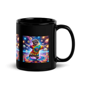 Black Glossy Mug-Cosmic-Pug-Dancer-Disco-Design - Picture 1 of 7