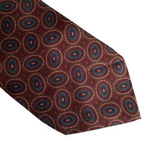 Isaco Vintage Italian Silk Tie Brown Blue Medallion Pattern Dark Academia Retro - Picture 1 of 5