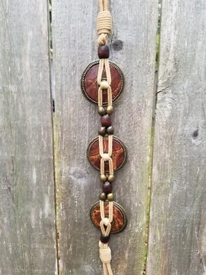 Women's Vintage Rope Brass Beaded Medallion Boho Concho Tooled Belt - Image 1 of 4