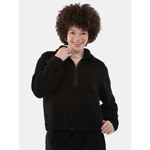 Pullover de felpa No Boundaries media cremallera con bolsillos, color negro talla grande 12-14 - Imagen 1 de 3