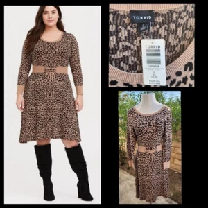 New 2 2X women TORRID leopard sweater corset dress long sleeve fit & flare - Picture 1 of 23