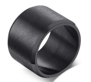 EDELSTAHL *** Schlichter schwarzer  Bandring extrabreit matt, 15 mm breit - Picture 1 of 11