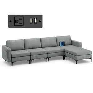 Modular L-shaped Sectional Sofa w/ Reversible Chaise & 2 USB Ports Dark Grey - Picture 1 of 10