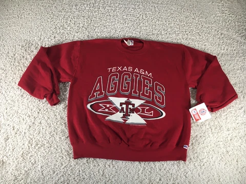 Vintage Texas A&M Aggies Sweater Mens Large Red Russell Sweatshirt Deadstock 90s Cover